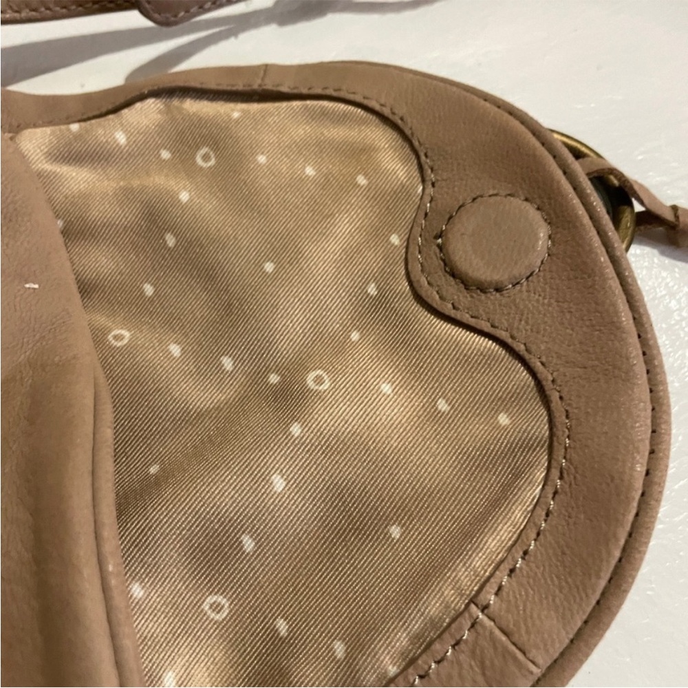 Lucky Brand Leather Crossbody Bag Taupe O Ring Tassel Boho Flap - Picture 8 of 13
